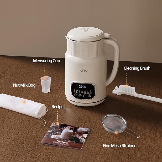 KDV 8-in-1 Nut Milk Maker 32oz Automatic Plant Milk Machine with Delay Start Soy Almond Oat Milk Stainless Steel Blender