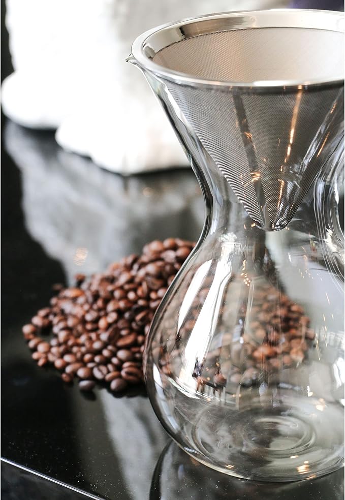 HUTCH Glass Pour Over Coffee Brewer with Double Mesh Stainless Steel Filter - Pour Over Coffee Maker Glass Carafe - 1 L