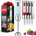 Zulay Immersion Stick Mixer Hand Blender - 800 Watts Turbo Mode 5-ft Power Electric Cord Handheld Portable Stainless Steel Blades - For Effortless Blending Smoothie Soup Baby Food Puree - Aqua