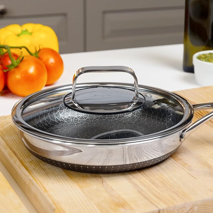 LIVWELL DiamondClad 8-Inch Tempered Glass Lid for the Hybrid Cookware Set - Home and Kitchen Gift - For Hybrid Stainless Steel Sauté Pan Wok Skillet and Frying Pan Lid - Dishwasher Safe PFOA-Free