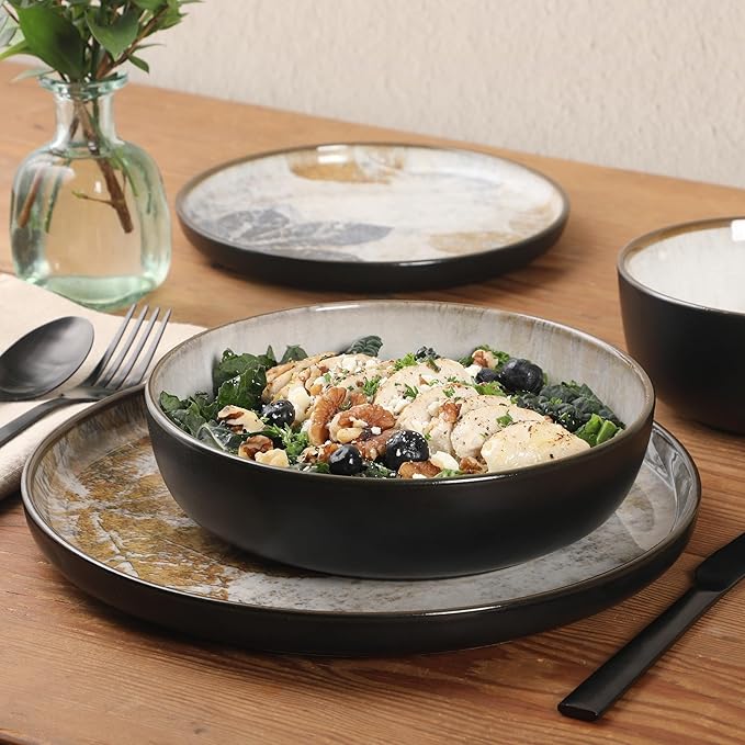 Gibson Elite Chantilly Hill 16-Piece Porcelain Dinnerware Set Round Plates &amp Bowls Multicolor Leaf Design Microwave &amp Dishwasher Safe Service for 4