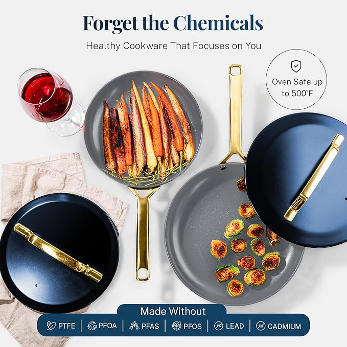 Gotham Steel Modern 11 Pc Ceramic Pots and Pans Set Non Stick Kitchen Cookware Sets Non Stick Pots and Pan Set Ceramic Cookware Set Pot and Pan Set Non Toxic Cookware Set Dishwasher Safe - Navy