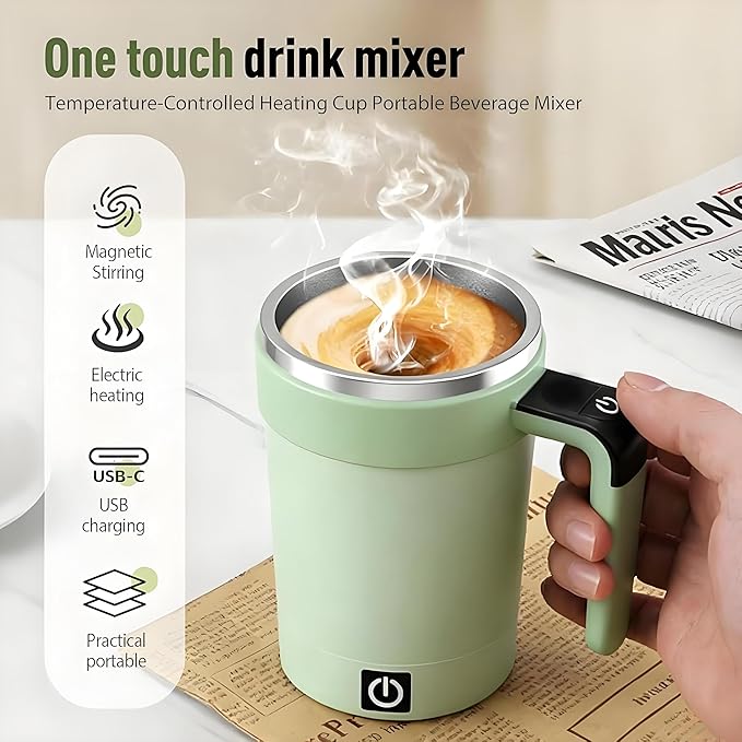 2026 New Electric Coffee Mug with a Built-In Lcd Thermometer Perfect for Brewing Coffee Milk Cocoa Etc Made of 304 Stainless Steel Upgraded Digital Touchscreen Mode (Green)