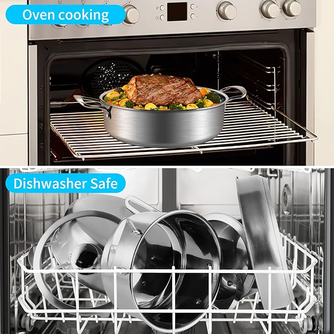 Stainless Steel Pots and Pans Set 7-Piece Kitchen Cookware Sets with Glass Lids Stay-Cool Handle Oven Safe Works with Induction/Electric and Gas Cooktops Dishwasher