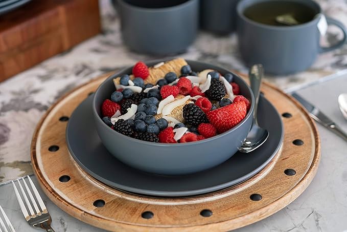 10 Strawberry Street Wazee Matte Coupe Dinnerware Set 16 pc Charcoal Gray