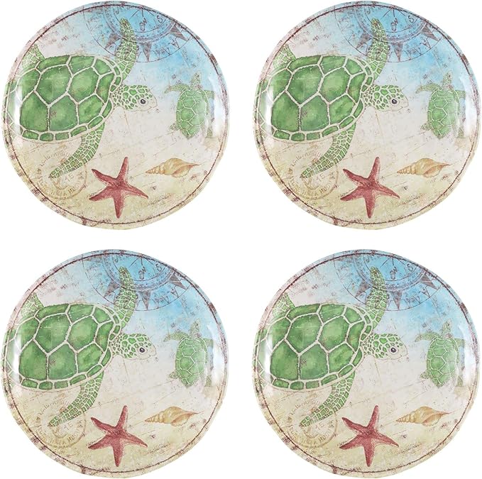 UPware 16 Piece Sea Turtle Melamine Dinnerware Sets Outdoor Dishes Set Plates and Bowls Sets Service for 4 Multicolor