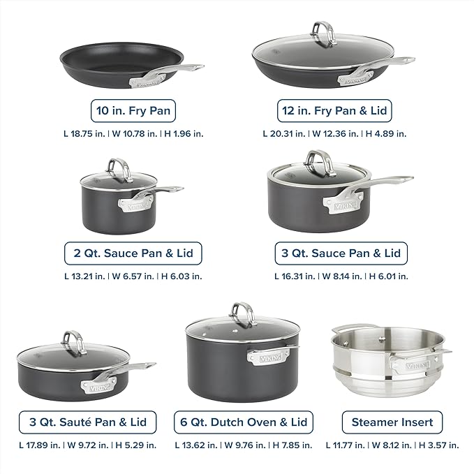 Viking Cookware Set 12 Piece Hard Anodized Ceramic Nonstick Kitchen Cookware with Glass Lids Made without PFAS Oven Safe Induction Ready
