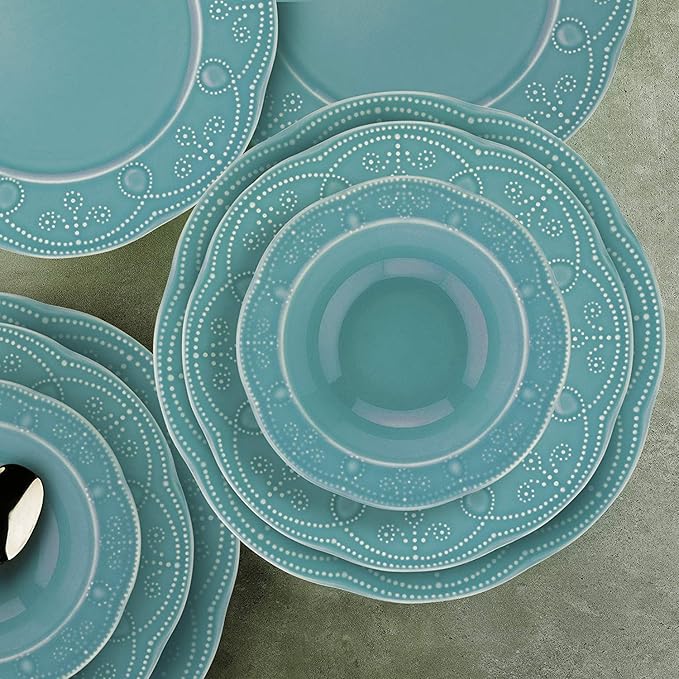 Kaimei 12-Piece Turquoise Porcelain Dinnerware Set: Elegant &amp Versatile Dinner Plates &amp Bowls for 4