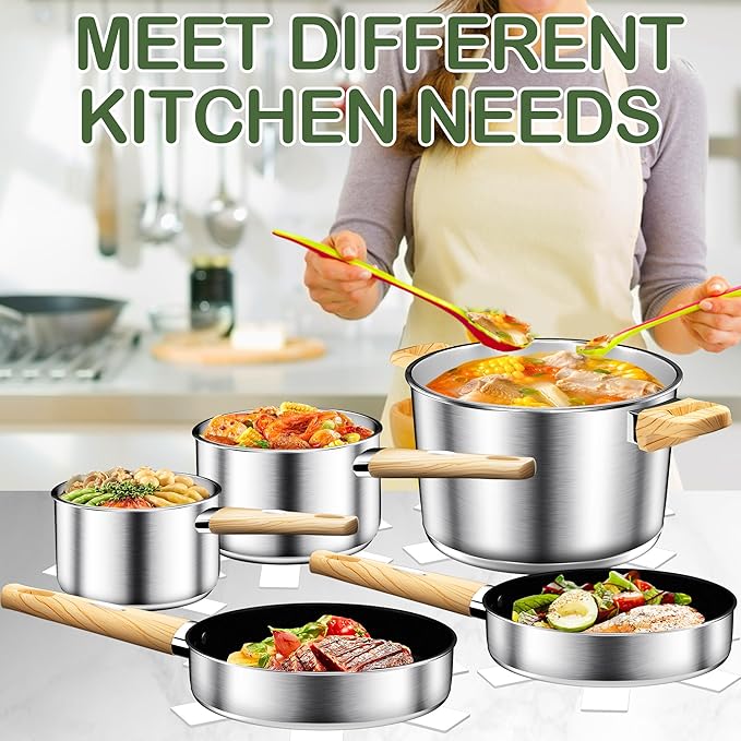 Stainless Steel Cookware Set 13PCS Pots and Pans Set Induction Cookware Kitchen Cooking Set Heavy Duty Tri-Ply Base Dishwasher Safe