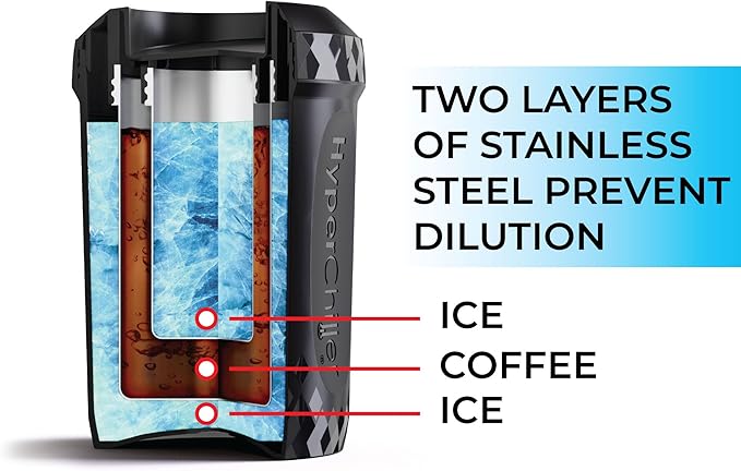 HyperChiller HC2 Patented Iced Coffee/Beverage Cooler NEW IMPROVEDSTRONGER AND MORE DURABLE! Ready in One Minute Reusable for Iced Tea Wine Spirits Alcohol Juice 12.5 Oz Black