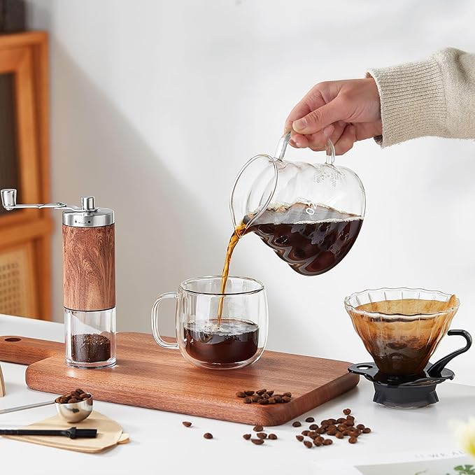 Unbreakable Pour Over Coffee Maker Set – 6-Piece Set with Coffee Maker Hand Coffee Grinder Hand Drip Kettle V60 Filters (40 Sheets) and Measuring Spoon – Perfect for Home Brewing and Travel