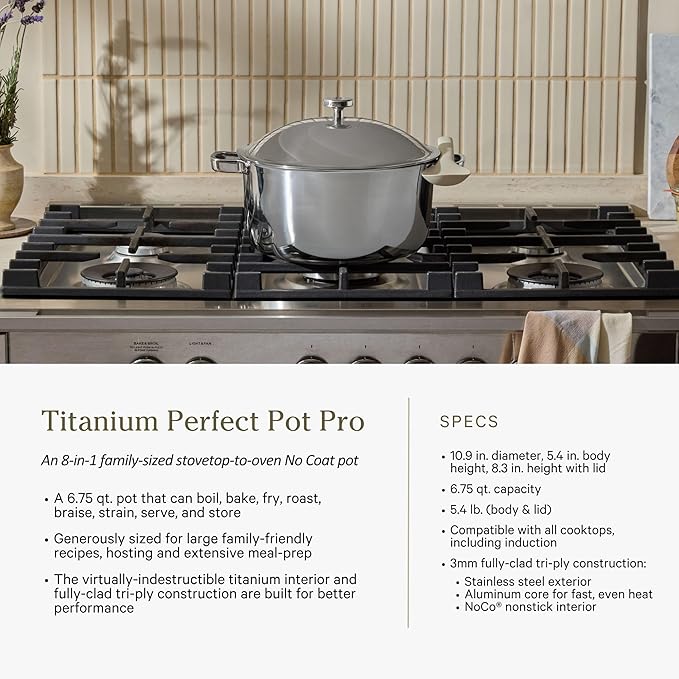 Our Place Titanium Pro Cookware &amp Bakeware Set | 15-Piece Non-toxic Nonstick Kitchenware with Titanium Always Pan Pro Perfect Pot Pro Minis &amp Ceramic Bakeware with Stovetop Griddle | Steam