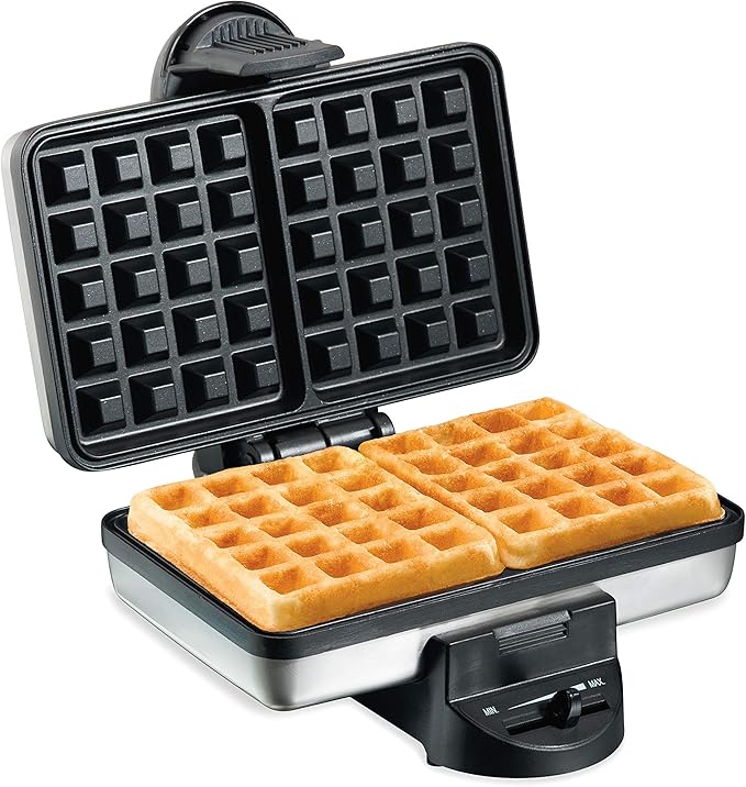 Hamilton Beach 2-Slice Non-Stick Belgian Waffle Maker &amp 2 Slice Extra Wide Slot Toaster with Shade Selector Toast Boost Auto Shutoff Black (22633)
