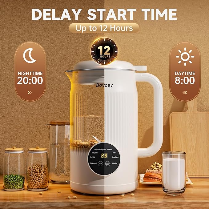 Nut Milk Maker Machine8 in 1 Soy Milk Maker Automatic for AlmondOatPlant-Based Milk and Non-Dairy Beverages40oz Almond Milk Maker Machine with Delay Start/Self Clean/Boil Water (Light White)