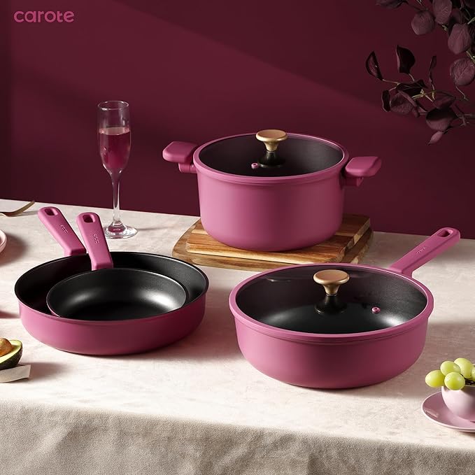 CAROTE Non Stick Pots and Pans Set Cookware Sets Nonstick Kitchen Cooking Set with Stay-Cool Handleswith Silicone Tools and Pot Protectors16 Piece