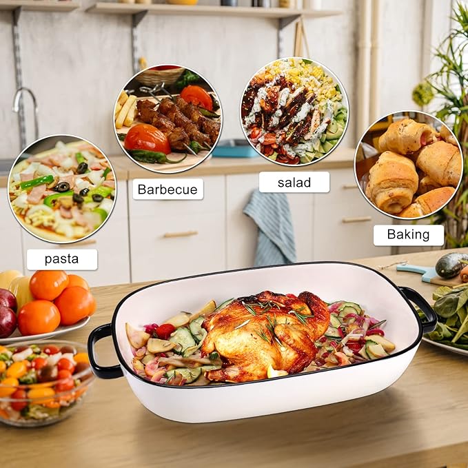 6 Quart Large Rectangular Baking Dish 16x11 Inches Ceramic Baking Pan Casserole Dish for CookingKitchen and Daily Use Safe for Oven Microwave Refrigerator Disinfection Cabinet and DishwasherWhite
