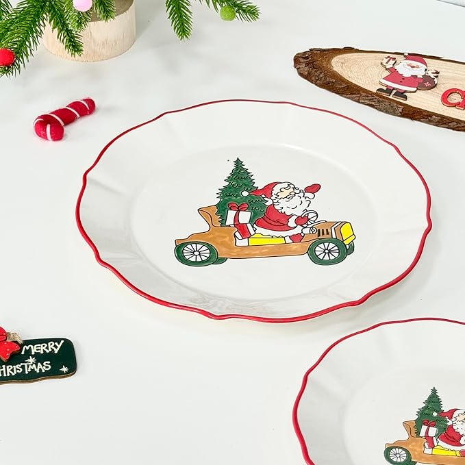 DOMINI 16-Piece Christmas Ceramic Kitchen Dinnerware Set Service for 4 Porcelain Dishes Dinner Set with Dinner Plates Dessert Platescups and Pasta BowlsRound-White Christmas