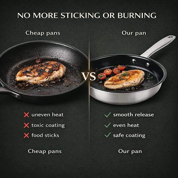 Alva Maestro 8 Inch Ceramic Nonstick Frying Pan | Stainless Steel Skillet | PFAS-Free 5-Ply | Induction Compatible | Oven Safe to 400°F | Non Stick Frying Pan for Everyday Cooking