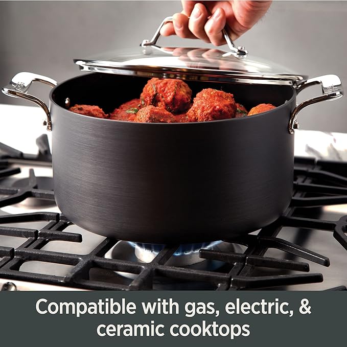 All-Clad Essentials Hard Anodized Nonstick Sauce Pan Set 4 Piece 8 10.25 Inch 4 Quart Oven Broiler Safe 500F Pots and Pans Cookware Black