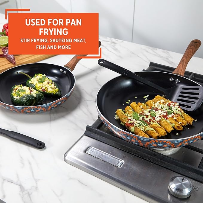 IMUSA Nonstick Ceramic Cookware Set 4-Piece 8in/10in with Soft-Touch Handles Aluminum Black