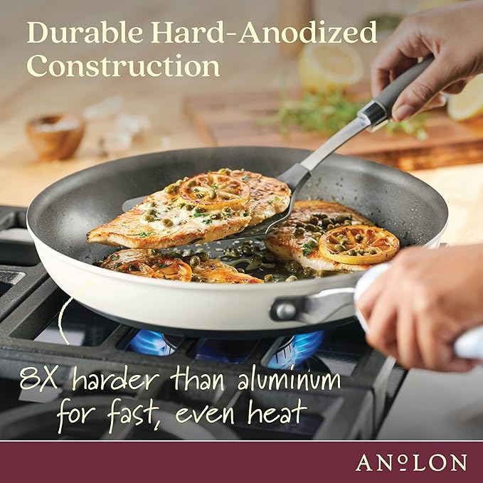 Anolon Achieve Hard Anodized Nonstick Cookware/Pots and Pans Set 10 Piece - Cream
