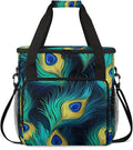Peacock Bird Feathers Travel Coffee Maker Carrying Bag Large Organizer Storage Tote Bag Insulated Reusable Cooler Grocery Bags