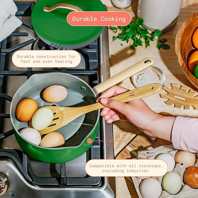 12-Piece Ceramic Non-Stick Cookware Set | Pots &amp Pans with Lids | PFOA-Free Ceramic Coating | Induction Compatible &amp Oven Safe | Gold Handles | Includes Protectors