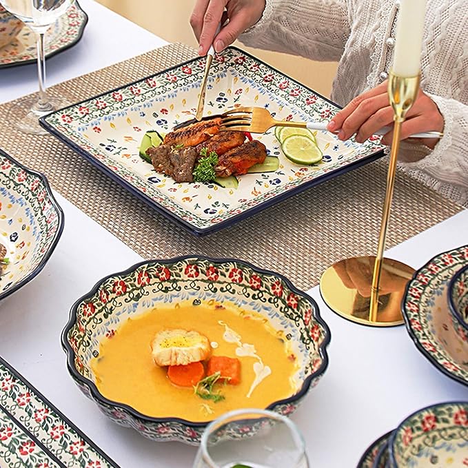 Kitchen Tableware SetCeramics Dinnerware Set Porcelain Dinner Sets of 34 Cereal Bowl and Steak Plate Set for Weddingb