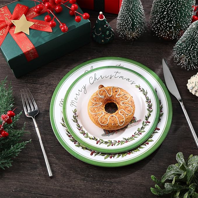 6 Pcs Christmas Melamine Plates Dinner Salad Plates Xmas Tree Dinnerware Xmas Wreath Dishes Holiday Tableware for Dessert Salad Appetizer Birthday Party(Christmas Tree8 Inches)
