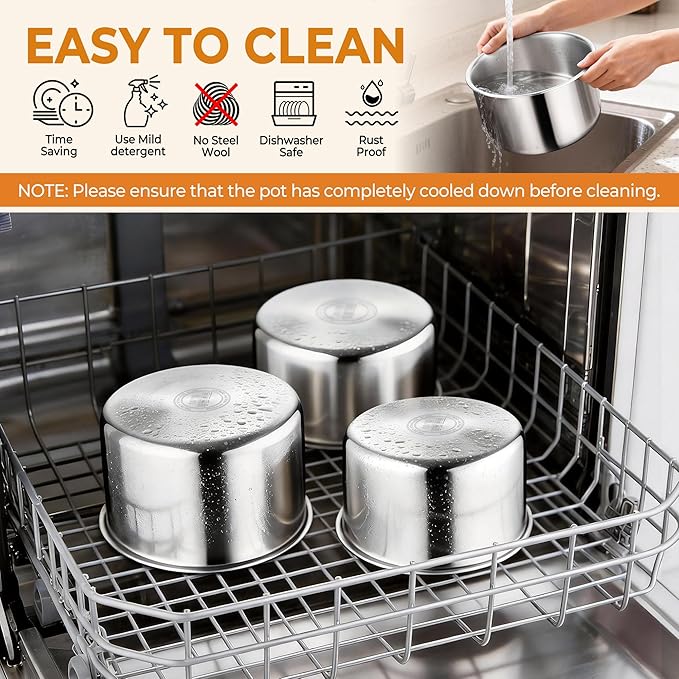 P&ampP CHEF Tri-Ply Stainless Steel Cookware Set of 3 with Removable Handle 9-Pieces Pots and Pans Set Induction 2Qt Saucepan 3Qt Small Pot &amp 4Qt Cooking Pot Oven &amp RV Safe to 500℉ Dishw