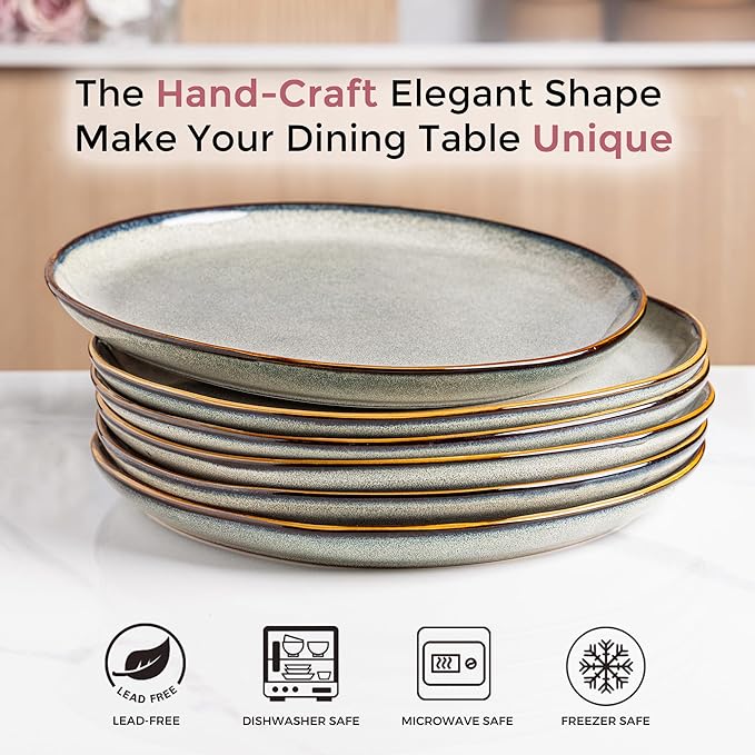 AmorArc Ceramic Dinnerware SetsHandmade Reactive Glaze Stoneware Plates and Bowls SetsHighly Scratch Resistant | Dishwasher &amp Microwave Safe Dishes SetService for 6 (18pc)