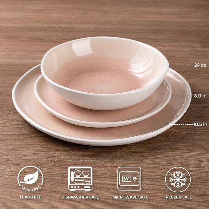 AmorArc Ceramic Dinnerware SetsHandmade Reactive Glaze Stoneware Plates and Bowls SetsHighly Scratch Resistant | Dishwasher &amp Microwave Safe Dishes SetService for 4 (12pc)