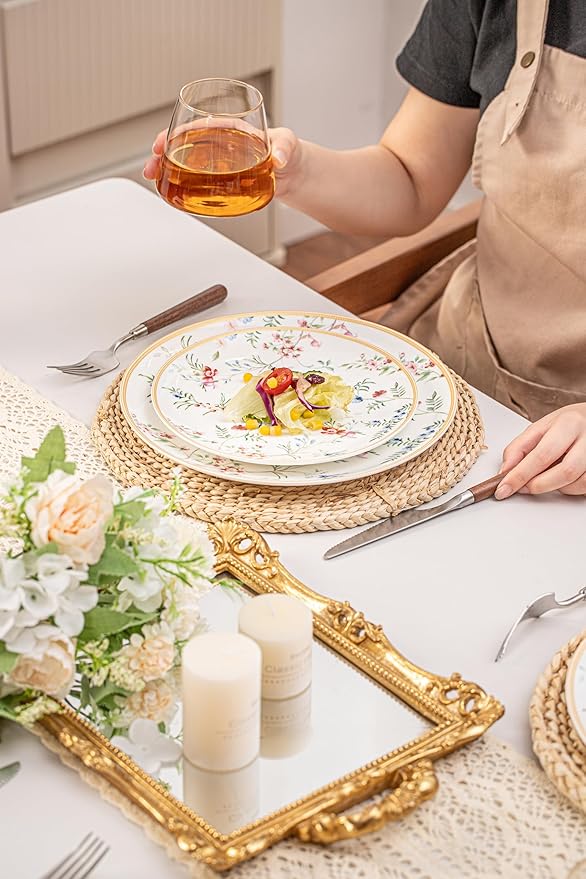 Bone China Plates and Bowels12-Pieces Dinnerware Sets Highly Chip and Crack Resistant Dishwasher &amp Microwave Safe Dishes Set Dense and Translucence