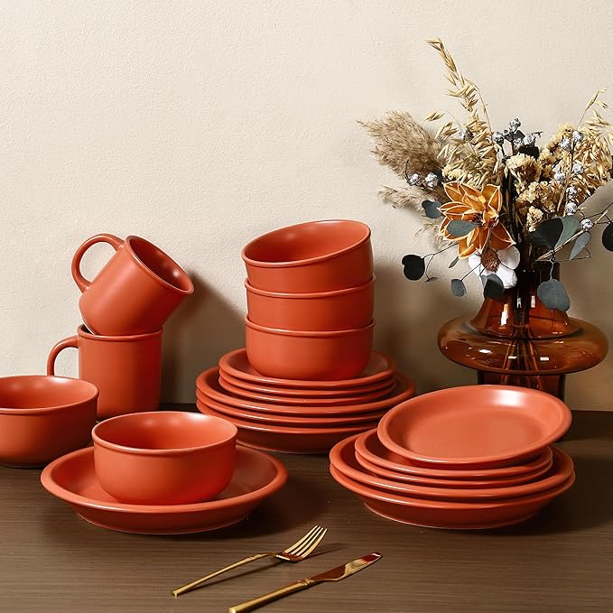 GZG 8 Inch Ceramic Dinner Salad Plates Set of 4 Rustic Matte Glaze Stoneware Dinnerware Set Microwave &amp Dishwasher Safe for Salad Dessert Appetizer Everyday Use(Terracotta Blush)