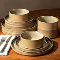 GBHOME Stoneware Dinnerware Sets for 4 12 Pieces Ceramic Ribbed Plates and Bowls Set Reactive Glaze Stackable Plate Sets Scratch Resistant Dishes Microwave &amp Dishwasher Safe Linen