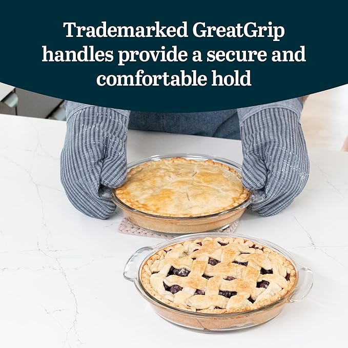 Libbey Baker’s Premium 2 Piece Glass Pie Plate Stackable Space Saving Casserole Dish Set with Lids Glass Baking Dish Set for Fruit Pies Quiches