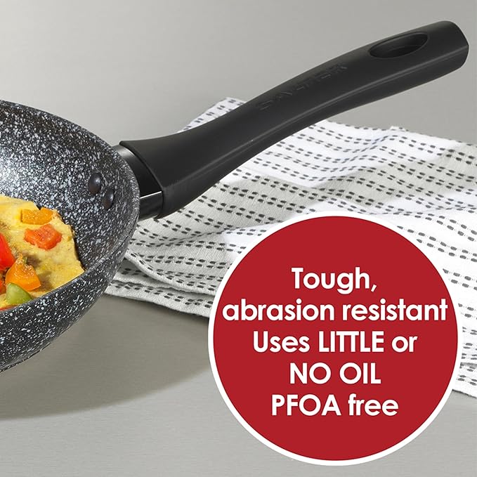Salter COMBO-3692 Megastone Frying Pan Set - 24/28 cm Non-Stick Fry Pans Induction Frying Pan 2 Piece Set Omelette Pan Dishwasher &amp Metal Utensil Safe PFOA Free Aluminium Soft-Touch Handles