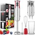 Zulay 4-in-1 Immersion Stick Mixer Hand Blender - 800 Watts 12 Speeds 5-ft Power Electric Cord Handheld Portable Stainless Steel Blades - With Whisk Frother &amp Stick Blender Attachments - Red