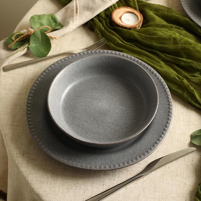 Stone Lain Comet 4-Piece Pasta Bowl Set Stoneware Bowls Dishwasher and Microwave Safe Dish Set for 4 Grey