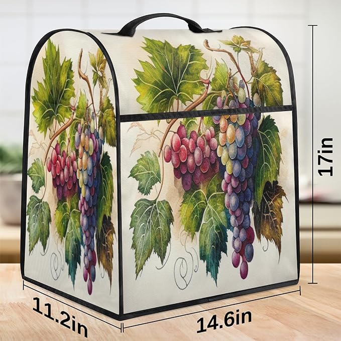 Kitchen Aid Mixer Cover Painting Fruit Grape Stand Mixer Cover Compatible with 6-8 Quarts Stand Mixers Dust Covers with Zipper Pocket Foldable Washable Kitchen Aid Organizer Bag