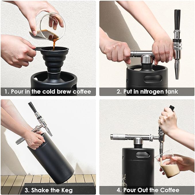 Stainless Steel 128 oz （3.8L）Nitro Cold Brew Coffee Maker - Portable Mini Keg System - with Stout Creamer Faucet Large Home Keg - Collapsible Funnel &amp Drip Mat