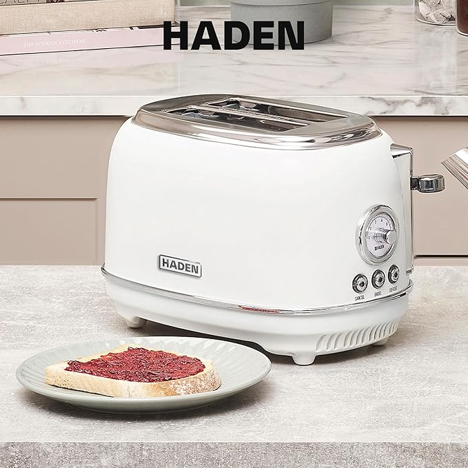 Haden Chelsea 2-Slice Wide Slot Stainless Steel Toaster with Adjustable Browning Control &amp Non-Slip Feet Ivory &amp Chrome
