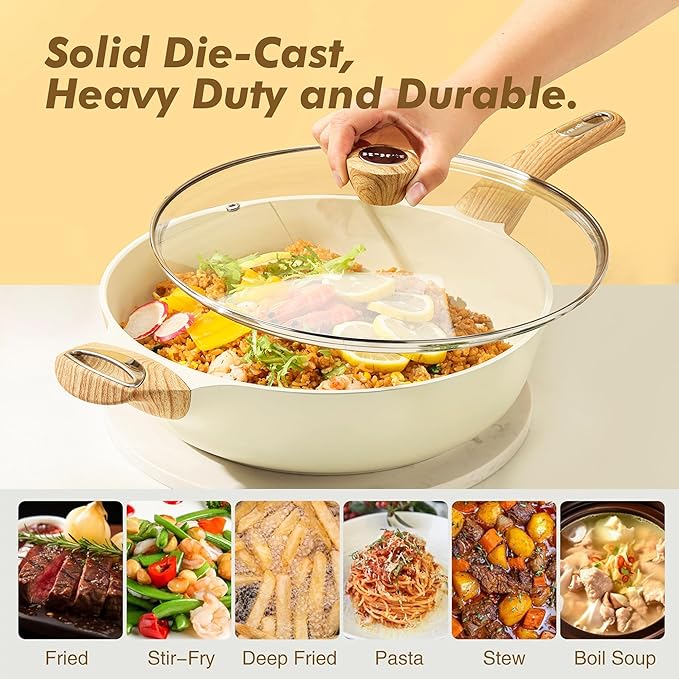 SENSARTE 13-Piece Nonstick Ceramic Cookware Set12 Inch Large Deep Frying Pan with Lid