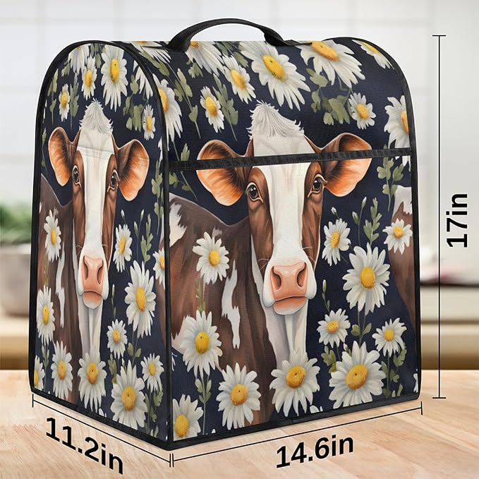 cfpolar Kitchen Aid Mixer Cover Compatible with 6-8 Quarts Flowers Daisy Cow Stand Mixer Cover Kitchen Aid Mixers Accessories Appliance Organizer Bag Dust Covers with Zipper Pocket