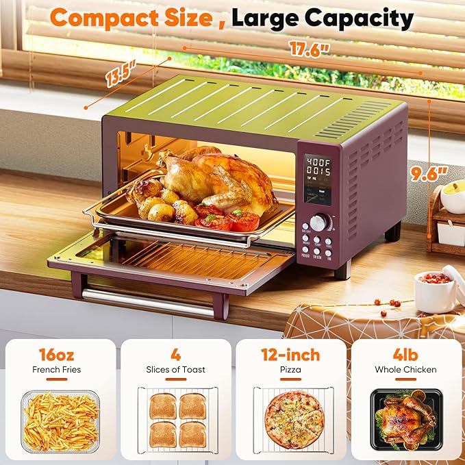 Nuwave Bravo Pro Convection Air Fryer Toaster Oven Combo 2025 New and Improved 10-in-1 50°-450°F Temp Controls Quick &amp Even Crisp Technology 21Qt Capacity Cinnamon PFAS Free