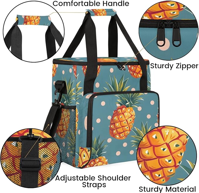 Pineapples Dots Coffee Maker Travel Bag for Keurig K-Mini/K-Mini Plus Insulated Waterproof Tote with Pockets for K-Cup Portable Single-Serve Brewer Case