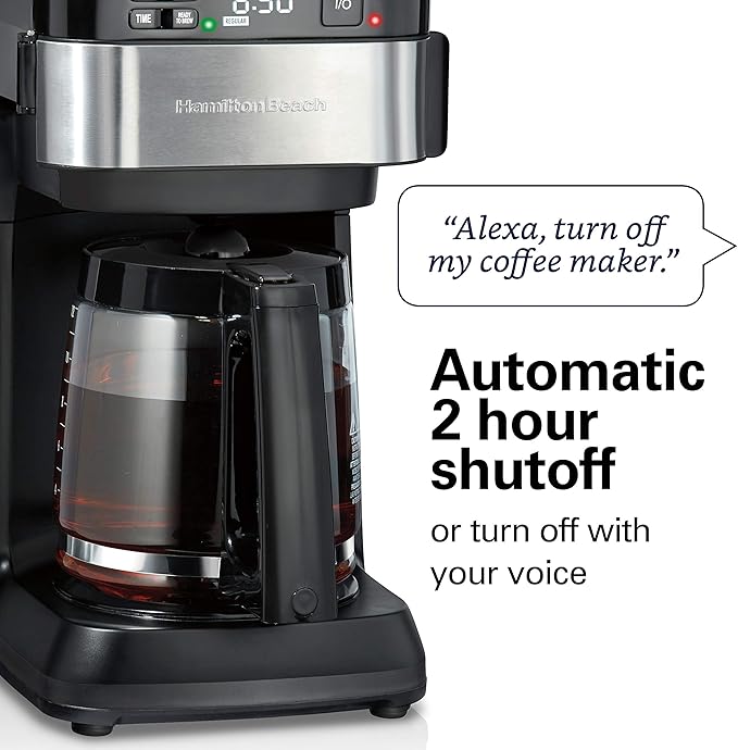 Hamilton Beach Works with Alexa Smart Coffee Maker Programmable 12 Cup Capacity Black and Stainless Steel (49350R)