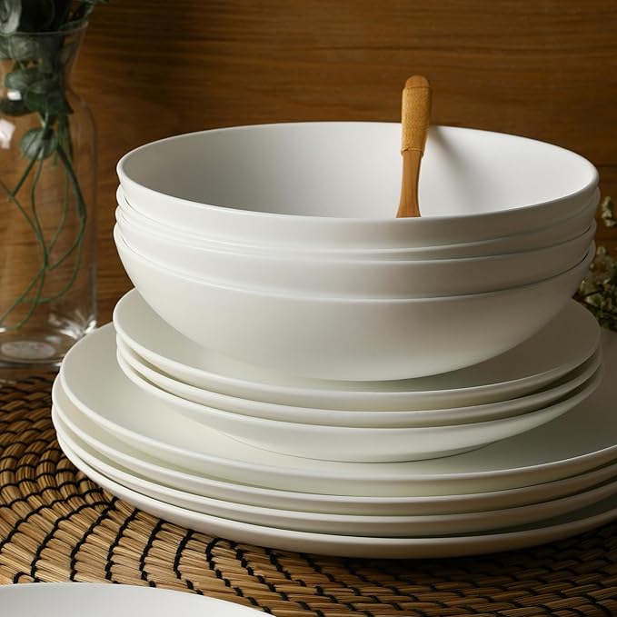 Stone Lain Taglio 12-Piece Dinnerware Set Bone China Matte White