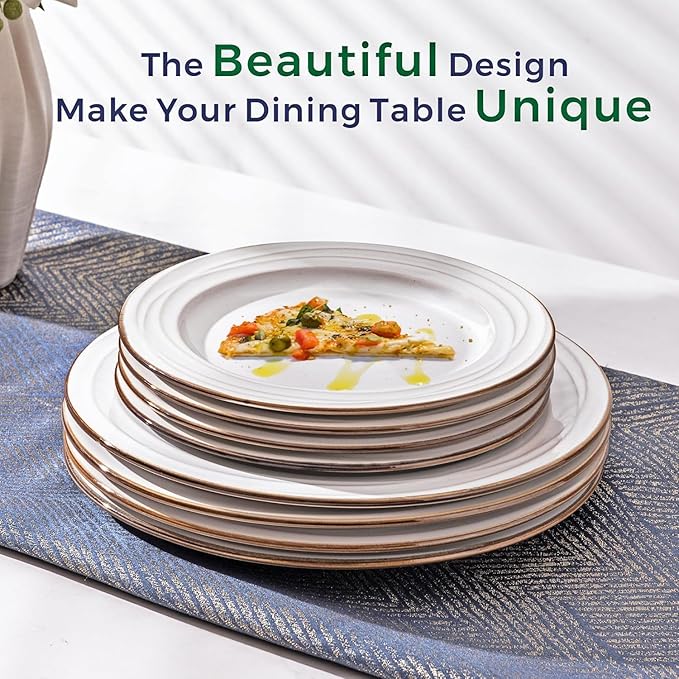 GBHOME Ceramic Dinnerware Sets 24 pcs Embossed Elegant Stoneware Plates and Bowls Sets Housewarming Wedding Gift | Dishwasher &amp Microwave Safe | Dishes Set Service for 8