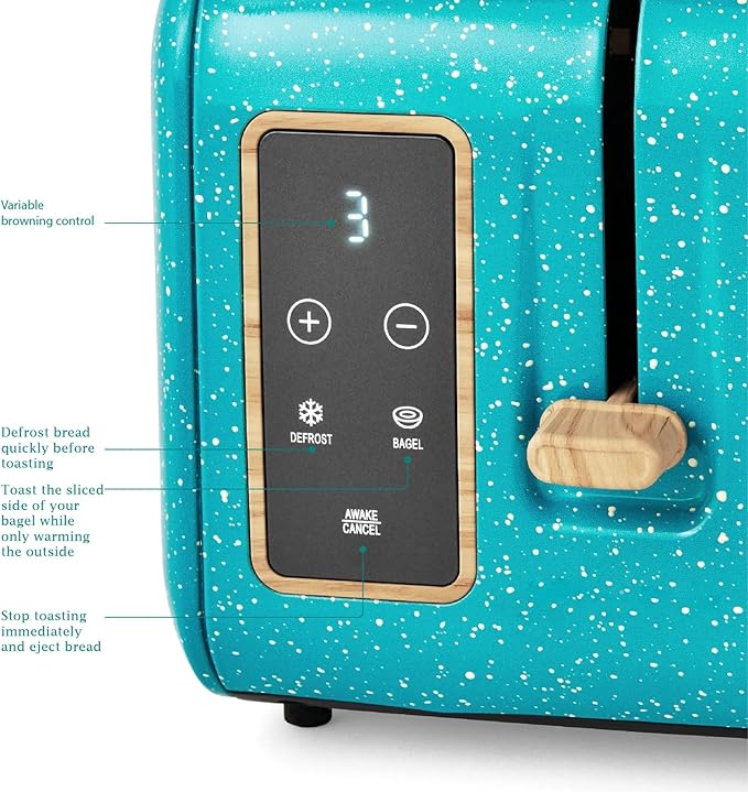 Dual slot Digital Toaster with Digital Display touch-activated display has three functions Teal Speckle it